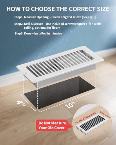 4x10 Floor Register, 5-Pack Vent Covers for Home Floor, Wall or Ceiling White 4x10 5 Pack
