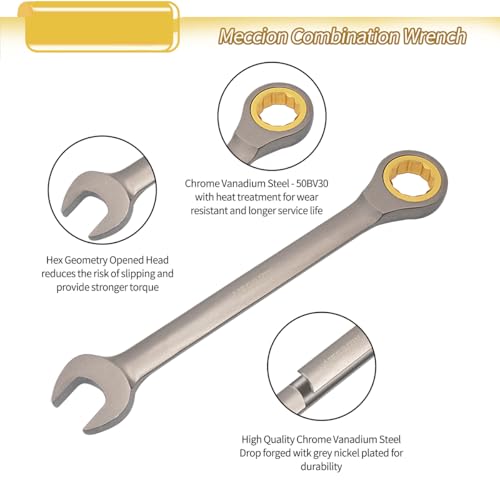 Meccion Combination Wrench 1-1/4 Inch SAE Open End Ratcheting Wrench - Industrial Grade Gear Spanner with Grey Nickle Plated 1-1/4 in.