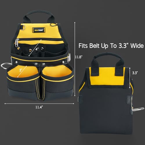 MELOTOUGH Modular EDC Tool Belt - 1.75 Inch Adjustable Black Nylon Work Belt with Metal Buckle(M)+10 Pockets Tool Pouch with Hammer Holder,Tape Measure Holder