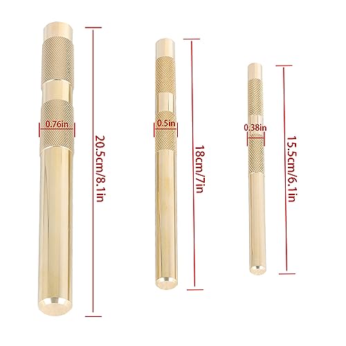 3PCS Brass Knurled Drift Punch Kit Brass Roll Pin Punch Chisel Punches Set for 3/4Inch 1/2Inch 3/8Inch 61360