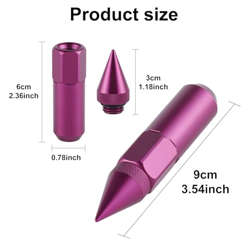 SINGARO 20PCS M12X1.25 Wheel Lug Nuts, Cap Spiked Extended Tuner 60mm Aluminum Wheels Rims Lug Nuts (Purple) Purple