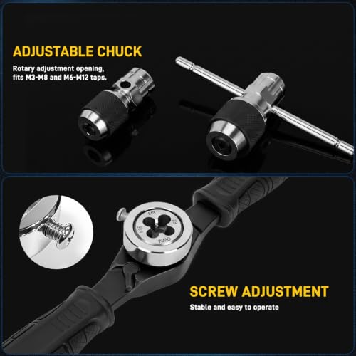 YIYEIE 8PC Ratcheting Tap Handle, 2-IN-1 Extendable Tap Wrench & Die Handle