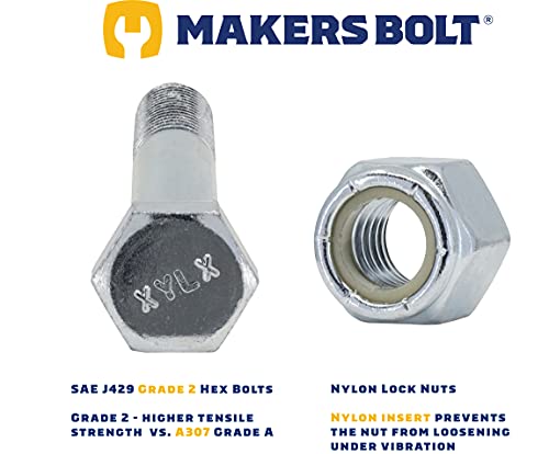 Grade 2 Shear Bolts for Rotary Cutters 1/2" x 3-1/2" with Nylock Nuts - 12 Pack Grade 2: 1/2 X 3-1/2