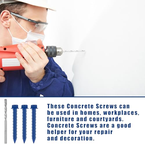 MorningRo 200 Qty 1/4" x 1-3/4" Hex Head Concrete Screws Anchor with Drill Bits Blue Slotted Hex Screws for Anchor Masonry, Block, Brick, Cement, Stucco, Diamond Point and Wood Fastening 1/4" X 1-3/4"