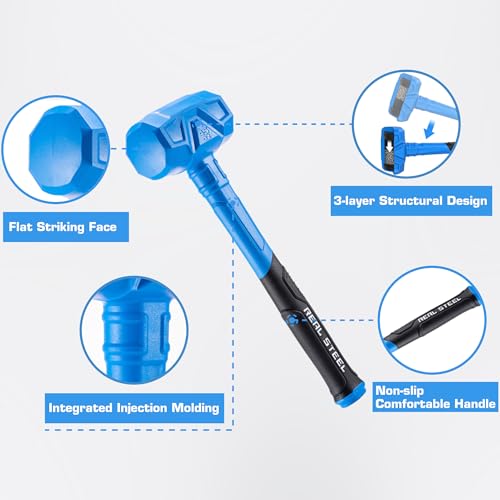REAL STEEL Dead Blow Hammer 45 Oz Rubber Mallet Non-Marring and Sparking Resistant with Steel Shot-filled Head Ideal for DIY,Automotive,Furniture (0318) 45 ounce
