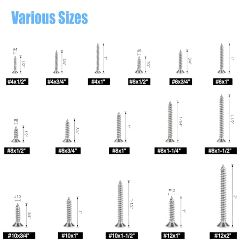 DYWISHKEY 546-Piece Assorted Screws Kit, #4-#10 Self-Tapping Wood Screws #4#6#8#10#12