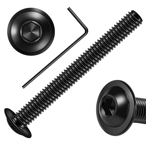 Mywish M6 x 60mm 20Pcs Flat Head Hex Socket Cap Screws Bolts & M6 x 50mm 25Pcs Flange Button Head Hex Socket Cap Screws Bolts, 304 Stainless Steel Furniture Bolts Full Thread, Black Oxide & Hex Spanne