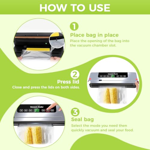 6-in-1 Multi-functional Food Vacuum Sealer Machine with Built-In Cutter, LED Digital Display, 50 Vacuum Bags for Preserving Meat, Vegetables, Snacks, Fruits, Grains