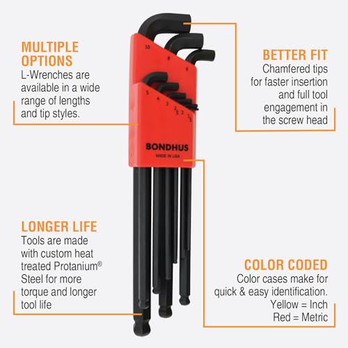 Bondhus 20599 0.050-3/8" & 1.5-10mm Stubby Ball End Hex Key DoublePK Hex Key Double Pack
