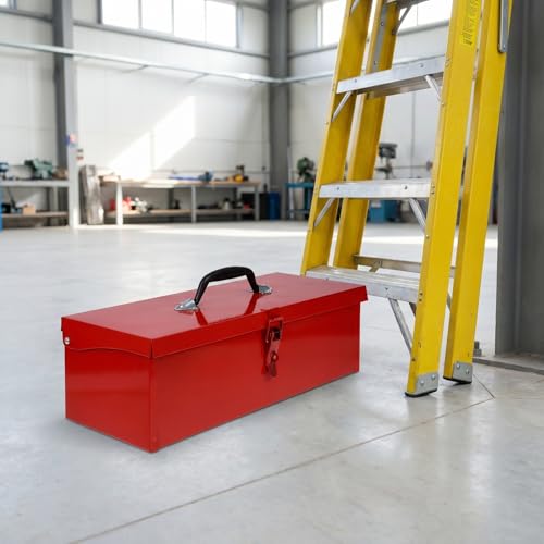 DOITOOL Red Metal Tool Box Iron Sheet Tool Box Metal Toolbox Red Tool Storage Case Lockable, Multi-function Tool Organizer, 15.3X6.2X5.1inch