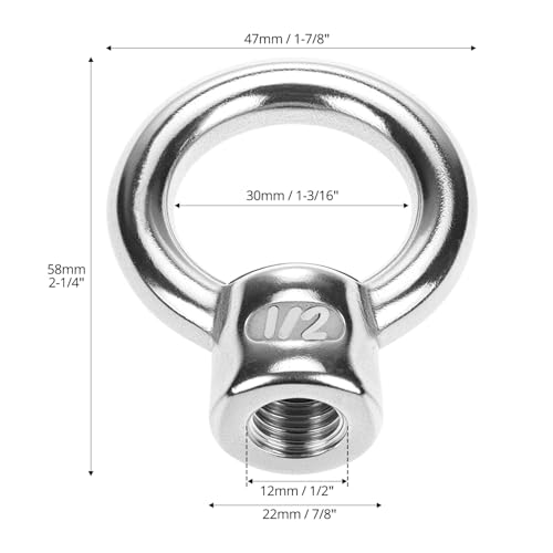 QWORK 10-Pack 1/2"-13 UNC Eye Bolts, 316 Stainless Steel Marine Grade Lifting Eyes for Boat Docks Deck Rigging & Coastal Projects - Heavy Duty Threaded Ring Bolts for Ropes and Cables