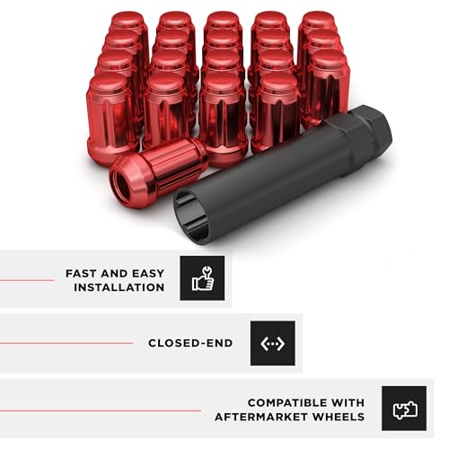White Knight 3804RDT-20AM 1/2"-20 Red 6 Spline Lug Nut with Key, 20 Pack (for AFTERMARKET Wheels with Smaller 0.80" Diameter Seating)