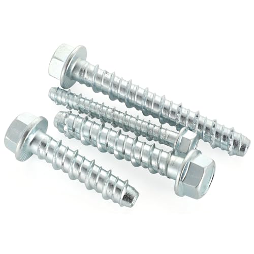 3/8" x 2-1/2" Concrete Screws, Zinc Plated Large Diameter Concrete Screw for Anchoring to Masonry, Concrete, Brick or Block, 25 PCS (Including One Socket Wrench) 3/8" x 2-1/2"