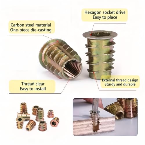 245PCS Threaded Inserts for Wood, Carbon Steel Furniture Nut Kit