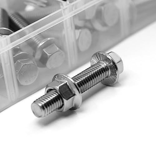 112PCS M6 Stainless Steel 304 Flanged Hex Head Bolts and Nuts kit 10mm 20mm 30mm 40mm 50mm 112PCS M6 Bolts and Nuts Kit