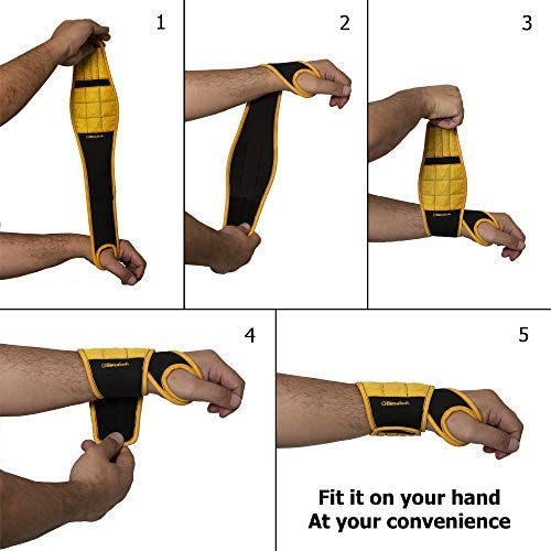 BINYATOOLS Magnetic Wristband Yellow - Black Bundle | Super Strong Magnets Holds Screws, Nails, Drill Bit. Unique Wrist Support Design Cool Handy Gadget Gifts