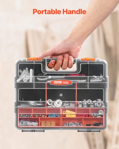 VEVOR 3-Pack Small Parts Organizer, 21 Compartments Tools Organizer Box with Removable Dividers, PP Hardware Storage Box with Safety Latch & Portable Handle for Nuts, Bolts, Screws, Nails Tool Boxes-3PC