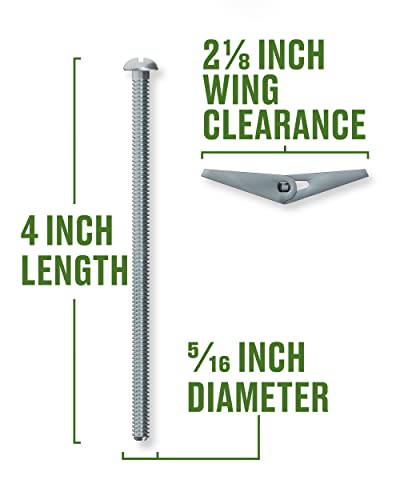 Hillman 25 Pcs Toggle Bolt (5/16" x 4") | Round Head Machine Screw Anchors for Hollow Walls | Zinc Plated Heavy Duty Fasteners for Drywall, Plaster, Tile & Hollow Block Mounting