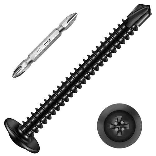 Mywish 100Pcs #10×2" Black Self Tapping Screws for Metal & 50pcs #10 x 1-1/2 Hex Head Self-Drilling Sheet Metal Roofing Screws with EPDM Washer, Sheet Metal Roof Screws, Self Drilling Screws High-Stre