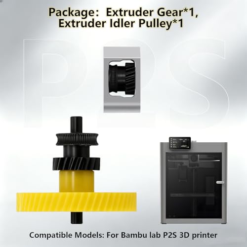 Hardened Steel Extruder Gear Kit for P2S, 3D Printer DLC Nano Coating Hardened Steel Extruder Dual Gear Aluminum Handle and POM Gear Kit for P2S Combo