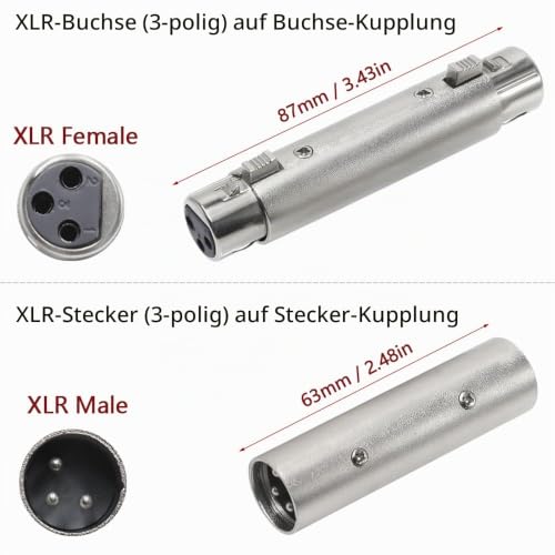 XLR Gender Changer - Pack of 4 Compatible with Microphones and Mixers