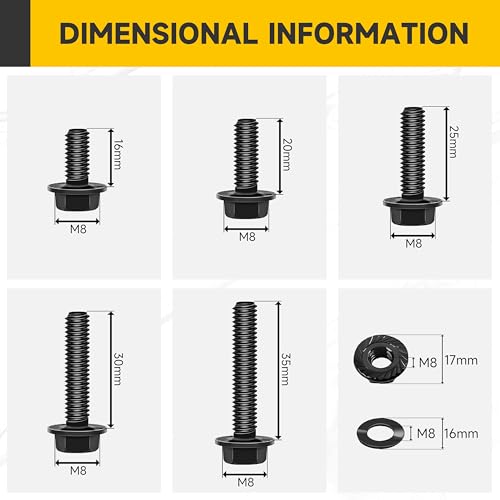 Mywish M8 x 20mm 50Pcs Flat Head Hex Socket Cap Screws Bolts & 105Pcs M8x1.25 Bolt x 16/20/25/30/35mm Flanged Hex Head Bolts, M8 Flange Hexagon Screws Serrated Flange Nuts and Bolts Assortment Kit