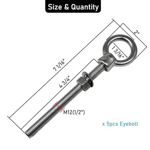 5pack 5/16“ x 3-1/8" Eye Bolts and 2pack 1/2" x 4-3/4" Eye Bolts