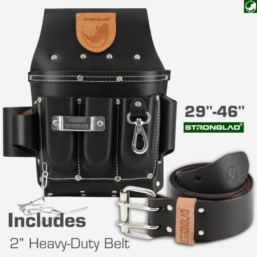 STRONGLAD Electricians Tool Belt - 13-Pocket Smooth Top-Grain Leather Pouch, Adjustable 29-46 in Fit, Heavy Duty Utility Belt for Electrical Work, Jobsite Tool Organizer Electrician's Tool Pouch