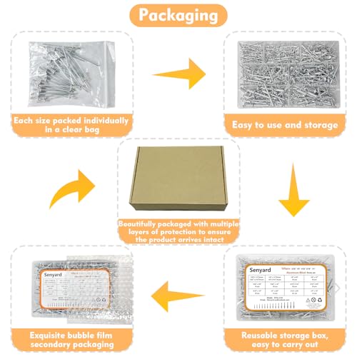 Pop Rivets, Pop Rivets Assortment Kit, Aluminum Rivets kit, Pop Rivet Set Including (3/32" 1/8" 5/32" 3/16" 1/4"), Assorted Blind Rivets for Metal Dome Head Rivet kit 525 Pcs 3/32" 1/8" 5/32" 3/16" 1/4"