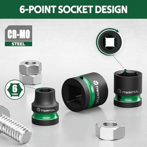 1/2" Drive Shallow Impact Socket Set, 8-24mm, Metric, CR-MO, 16pcs-1/2"