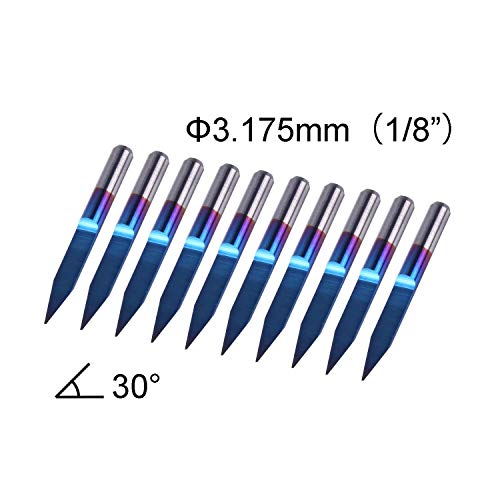 Genmitsu 10Pcs Nano Blue Coat Engraving Bits, 30 Degree 0.1mm Tip 1/8" Shank Conical V-Bit + Genmitsu EVA CNC Milling Bit Storage Tray with 85 Holes, 200mm x 200mm x 43mm