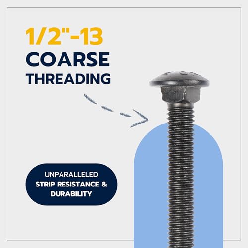1/2 in. x 4 in. Black Carriage Bolt Kit Includes 12 Bolts, 12 Washers, and 12 Nuts, Ceramic Black Ruspert Coated for Exterior Use - 2X Rust Resistance of Galvanized by Makers Bolt 1/2 x 4