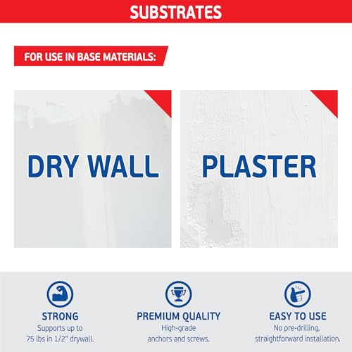 Self-Drilling Drywall Anchor Kit Includes 50 Nylon & 50 Zinc Anchors w/ 100 Screws – Heavy DutyHollow Wall Anchor Kit for 3/8", 1/2", 5/8" Drywall – 75 lbs Holding Strength - Carrying Case PB-KIT
