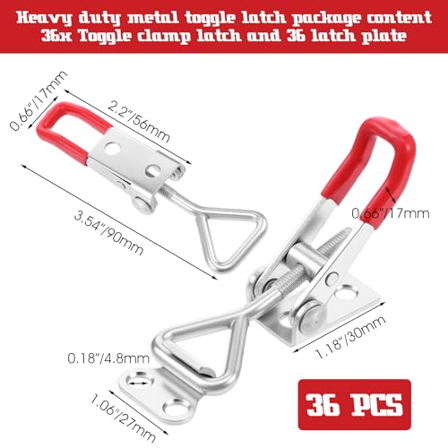 36 Pcs Toggle Latch Clamp Adjustable 330 Lbs Holding Capacity Pull Latch 4001 Heavy Duty Latch Lock Metal Door Latches Sturdy Latches Hardware for Smoker Lid Tool Box(Red, No Lock Hole)