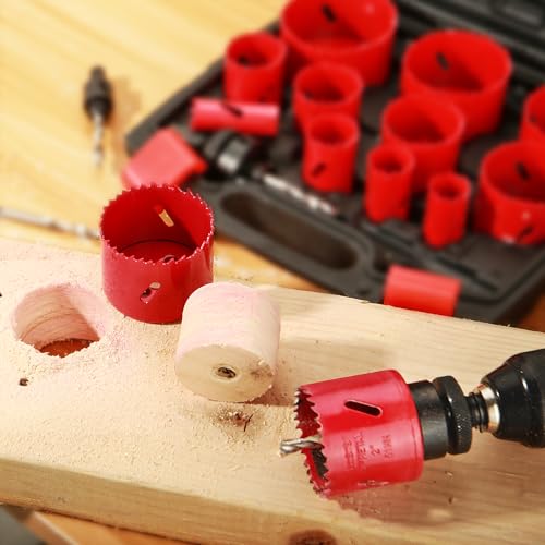 Bi-Metal Hole Saw Kit, HYCHIKA 17 Pcs High Speed Steel 3/4" to 2-1/2" Hole Saw Set in Case with Mandrels, Hole Saw Bit for Metal, Drilling PVC Board,and Plastic Plate 17 Pcs Hole Saw Kit