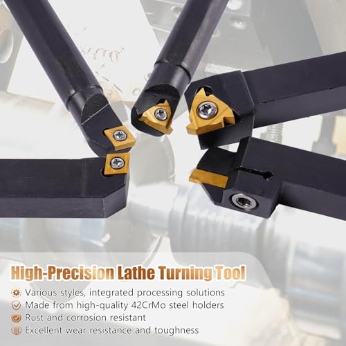 Indexable Lathe Turning Tool 21Pcs Kit 1/2" (12mm) Shank for Metal 7pcs 1/2'' 12mm Shanks+14pcs Inserts