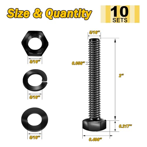 Mywish 254Pcs Nuts and Bolts Assortment Kit & (10 Sets) 5/16-18 x 2" Hex Head Bolts,Heavy Duty 304 Stainless Steel Bolts and Nuts Kit with Flat Spring Washers