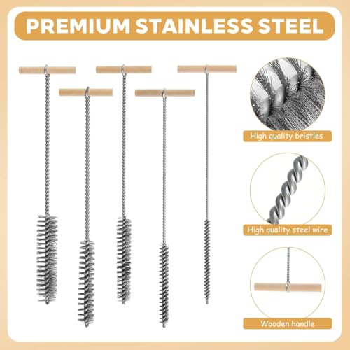 Set of 6 Drill Hole Brushes with Drill Hole Blower Pump Hole Brush Stainless Steel Cleaning Brush Pipe Cleaner Brush for Efficient Drill Hole Cleaning Hammer Drills (8/12/16/20/25 mm)