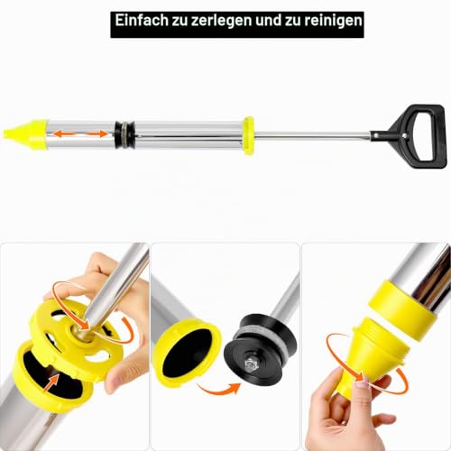 QWORK Stainless Steel Mortar Syringe with 5 Nozzles, Replacement Sealing Head and Gloves - Ergonomic and Durable for Precise Grouting