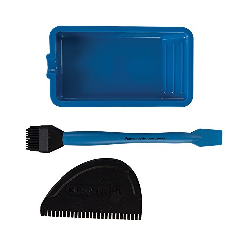 Rockler offers a wood glue applicator set with an 8oz bottle featuring a glue spout, red cap, and silicone brush for precise application. Their silicone glue applicator kit includes a glue brush, glue