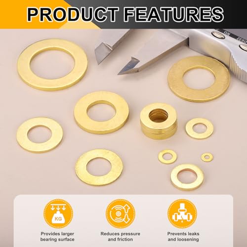PATIKIL M12 Flat Washers, (12mm ID 24mm OD 1.2mm Thickness, Golden) (32 Pcs), Brass Metric Sealing Gasket Ring Crush Washer Spacers for Faucets/Garden/Bolts/Screws/Hose Pipe 12mm x 24mm x 1.2mm 32