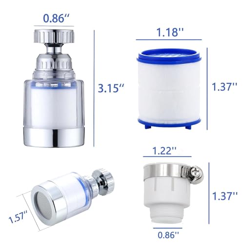 Pack of 2 Transparent Tap Filter, 360° Tap Filter + 6 Polypropylene Cotton Filter Element Water Filter Tap with Interchangeable Filter Element for Kitchen, Sink, Home Bathroom 2 taps + 6 filter elements