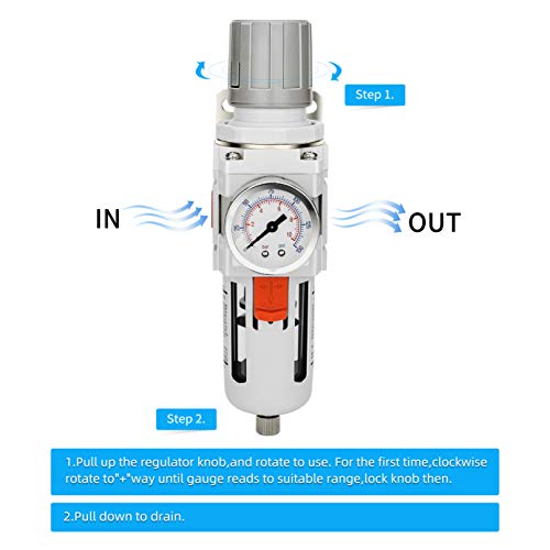 NANPU 1/2" NPT Air Compressor Filter & Pressure Regulator Combo w/Gauge Semi-Auto Drain