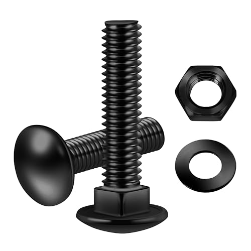 Mywish (8 Sets) 1/2-13 x 2 Carriage Bolts & 50Pcs 4 Inch Wood Screws, #14 x 4 Heavy Duty Outdoor Wood Screws Assortment Kit Deck Screws, Carriage Bolts Screws Round Head Square Neck and Hex Nuts & Fla