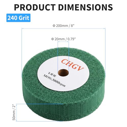 200mm x 50mm Non-Woven Nylon Polishing Burnishing Wheel, 240 Grit Wire Drawing Abrasive Flap Wheels 8" x 2" Polishing Flap Wheel for Stainless Steel Aluminum Copper Wood Metal(Green) Green 8" x 2"