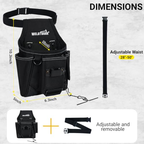 MELOTOUGH Professional Small Electrician Tool Pouch for Tool Belt Pockets with Belt Clip，9-Pocket Heavy-Duty Electrician Tool Pouch with Belt Clip (Black)