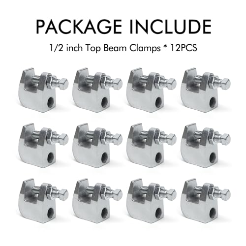 12PCS 1/2" Beam Clamp UNC Iron Safety Rod Beam Clamps, 3/4" Jaw Opening, Heavy Duty Wall/Ceiling Mount for Vertical Piping Support - Fits Copper & PVC Tubing 1/2"