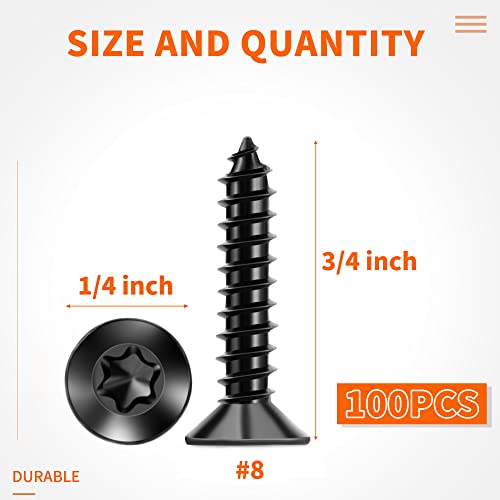#8 X 3/4'' and #8 x 1'' Stainless Steel 18-8 (A2) Torx/Star Wood Screws, Black Coated Flat Head Full Threaded Screw by TPOHH, 200 PCS