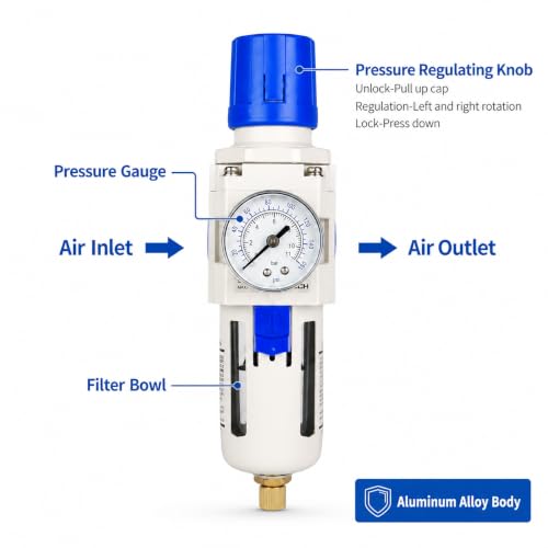 BLCH 1/2" NPT Air Compressor Filter - Air Pressure Regulator Filter Combo,Compressed Air Dryer AW4000-04 Semi-Auto Drain Poly Bowl Gauge 0-160 PSI 5μm