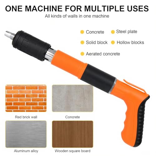 SONEE Concrete Nail Gun Kit, 5 Speed Adjustable Manual Nail Gun for Concrete, Woodworking Decoration Nailer Gun, Wall Fastening Tool (Orange) Orange